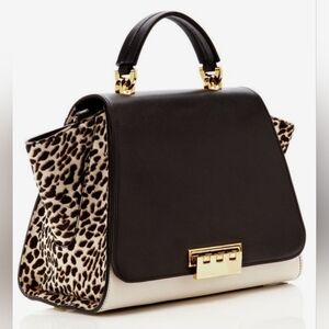 Zac Posen Eartha Iconic Top Handle Satchel – Black / Cream / Leopard Calf Hair